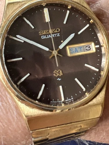 Vintage Seiko SQ 8223-7119 Day/Date Watch Chocolate Brown Dial Gold - Serviced