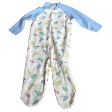 Vintage Healthtex Baby Footed Sleeper Pajamas Cars Trucks Blue White Snap Front