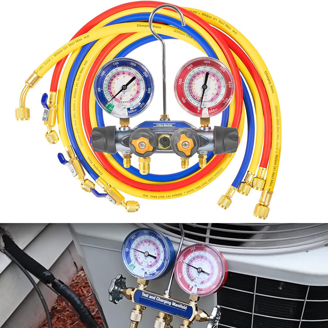 Replacement for Yellow Jacket 49968 4-Valve Titan Test/Charging Manifold, Gauges