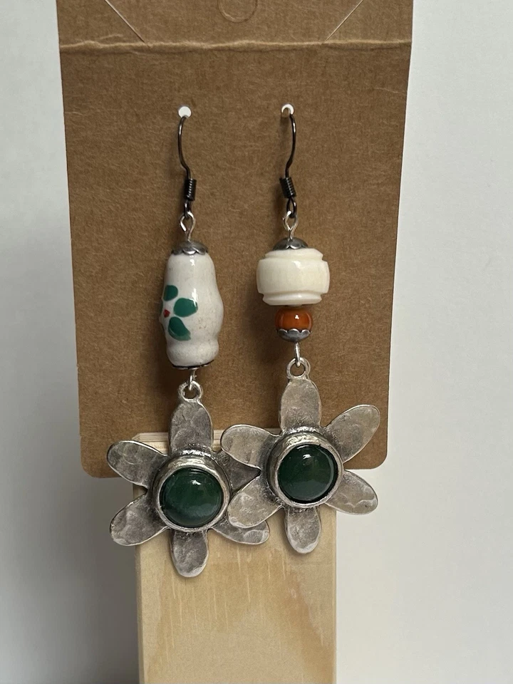 Pendientes hechos a mano piedras preciosas de jade enchapados en plata joyería regalo mujer colgante Foto 4 de 4