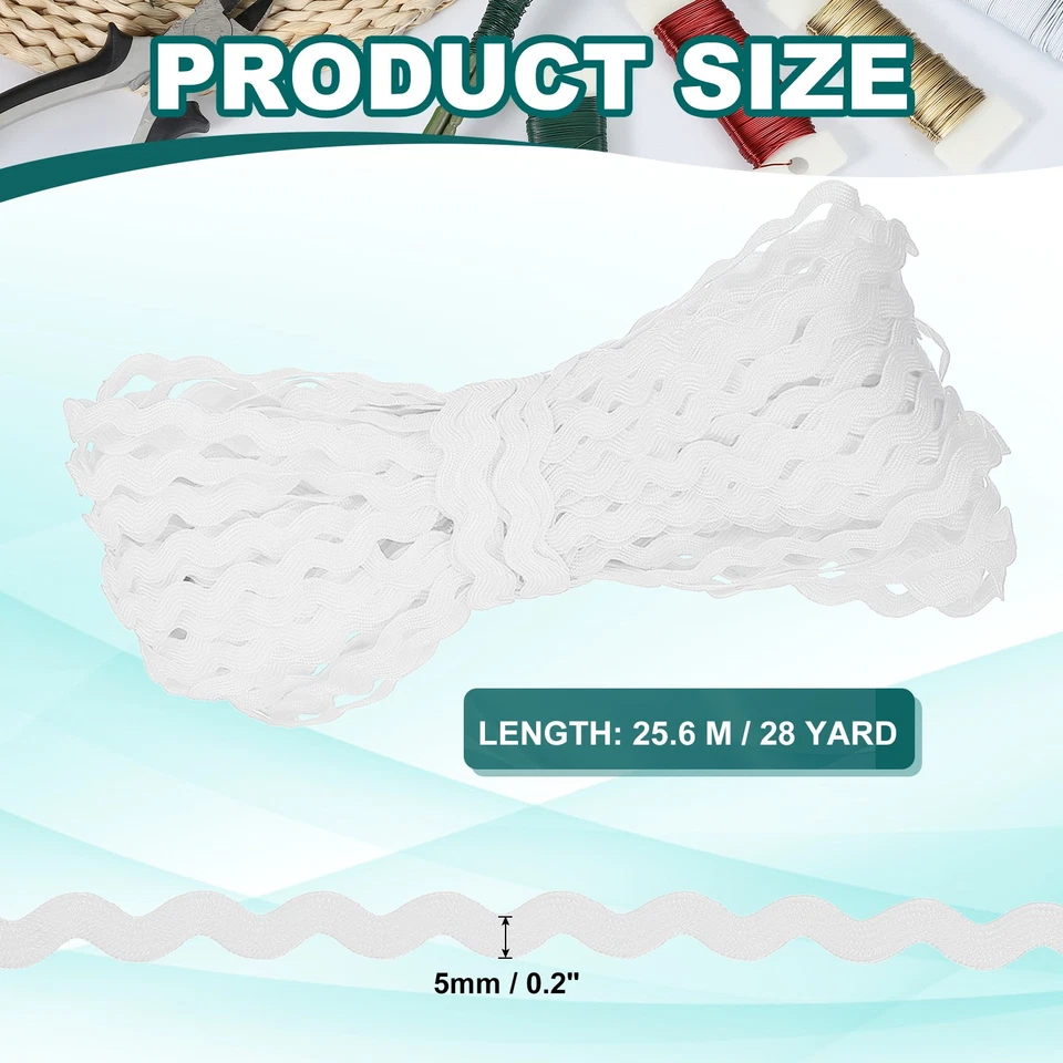 RIC Rac Trim 5mm 28 Yard, Wave Bending Fringe Trim Ribbon White Foto 2 de 4