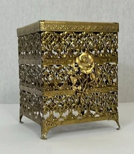 1960s Cottagecore Hollywood Regency Filigree Tissue Box Cover Rose Embellishment