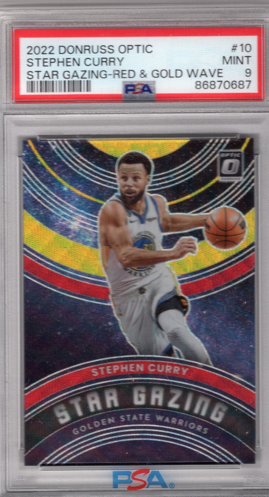 2022 Donruss Optic STEPHEN CURRY STAR GAZING RED & GOLD WAVE PSA 9 MINT /99
