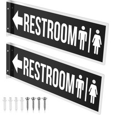 2 Pcs Double Sided Metal Restroom Sign 12 x 4 around 32.3 x 10.2 cm, black