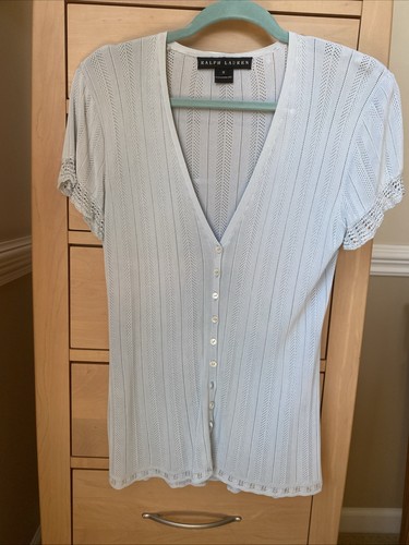 Ralph Lauren Open 3D Knit Cardigan Y2K Vintage Quiet Luxury Old Money Sz M Blue - Picture 5 of 19