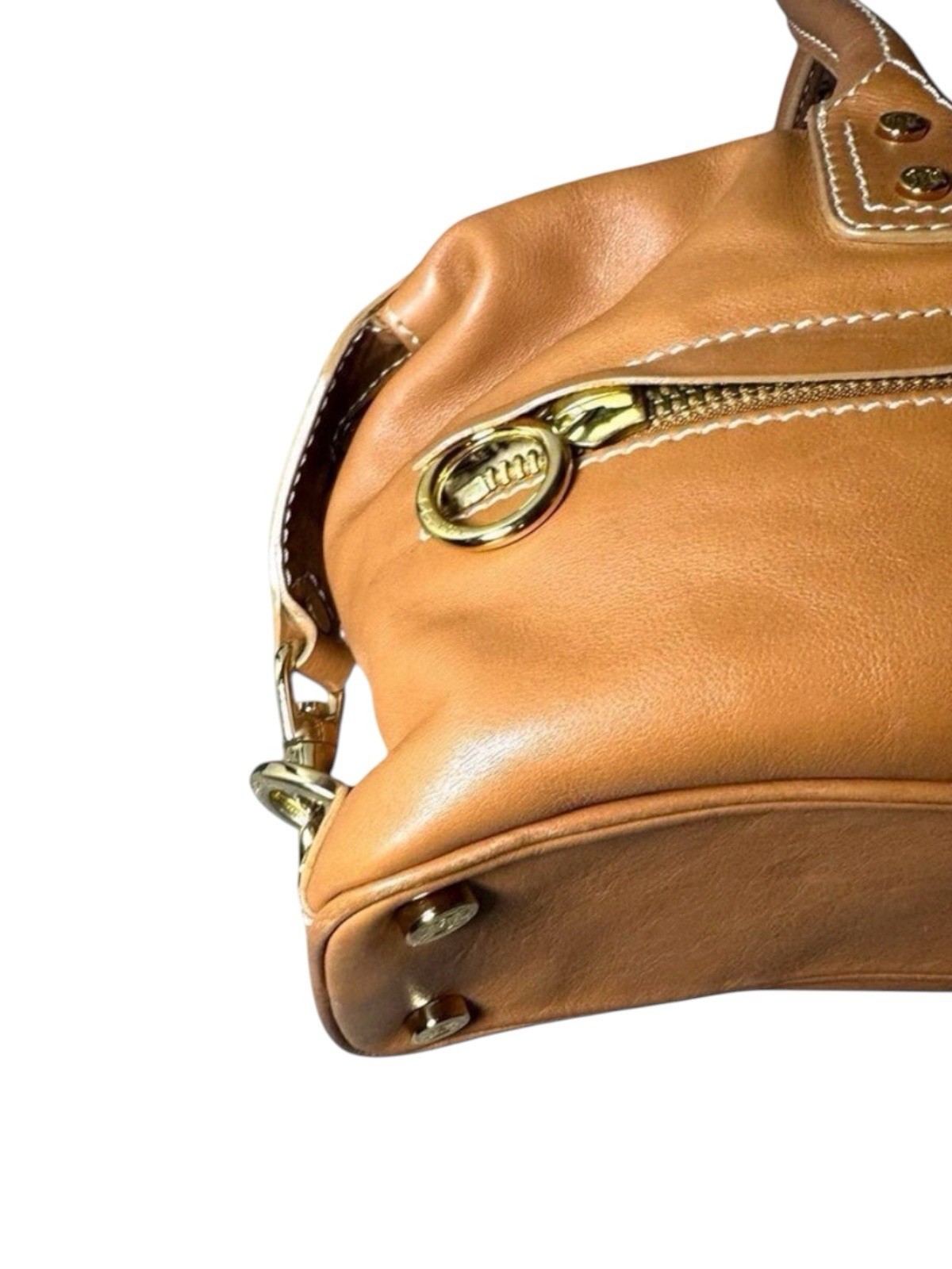Celine Caramel Brown Leather East West Triomphe Boston Bag Vintage Auth image 8