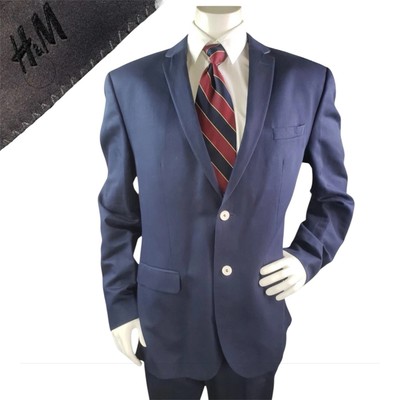 H&M Men's Navy Linen Blend Modern Fit Suit Jacket and Pants 46R W38XL33