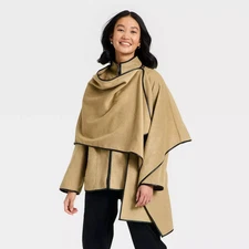 Women's Faux Wool Scarf Coat - A New Day Light Brown XS