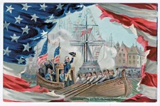 Patriotic Postcard George Washington Entering New York Flag Border Boat Tuck 156
