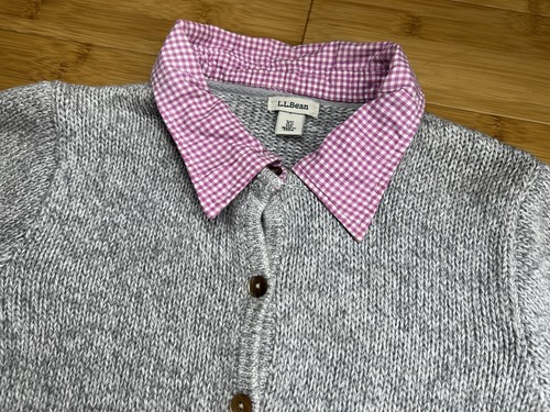 L.L. Bean Girls Long Sleeve 100% cotton Button-front Gray & Pink Sweater|SZ: XS - Picture 12 of 23