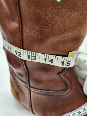 Varda Brown Leather Boots Size 47.5 Handmade Italy Pull On Cowboy Western Moto Varda Size 47.5 Brown Leather Boots Western Cowboy Handmade  main image 2