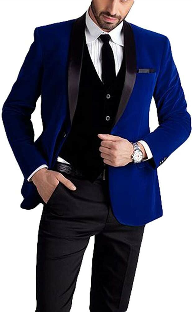 Royal Blue Men Velvet Suit Groom Tuxedo 