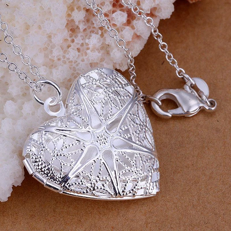 Silver Locket Photo Star Love Heart Pendant Necklace Gift for Her