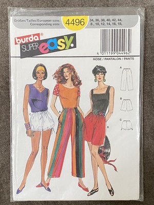 Burda Sewing Pattern  4496 Supper Easy Pants Size 8, 10, 12,14,16,18 Uncut