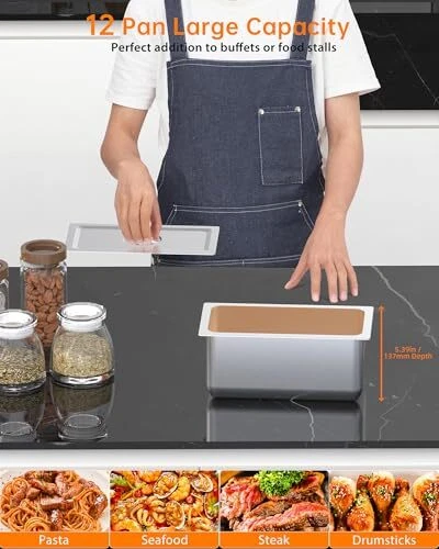 96QT Steam Table 12x8QT Electric Commercial Food Warm 12-Pan w/ Wheel 1500W 110V - Image 3 of 4