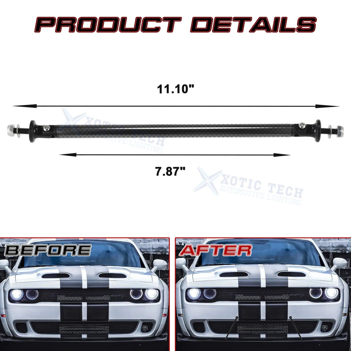Carbon Fiber Pattern Auto Front Bumper Lip Splitter Strut Rod Tie