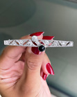 White Diamonds Art Deco Brooch Pin Features Cabochon Black Onyx & Lab-Created