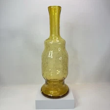 Blenko Style Vintage 1950s Crackle Glass Jonquil Yellow Hand Blown Vessel EUC