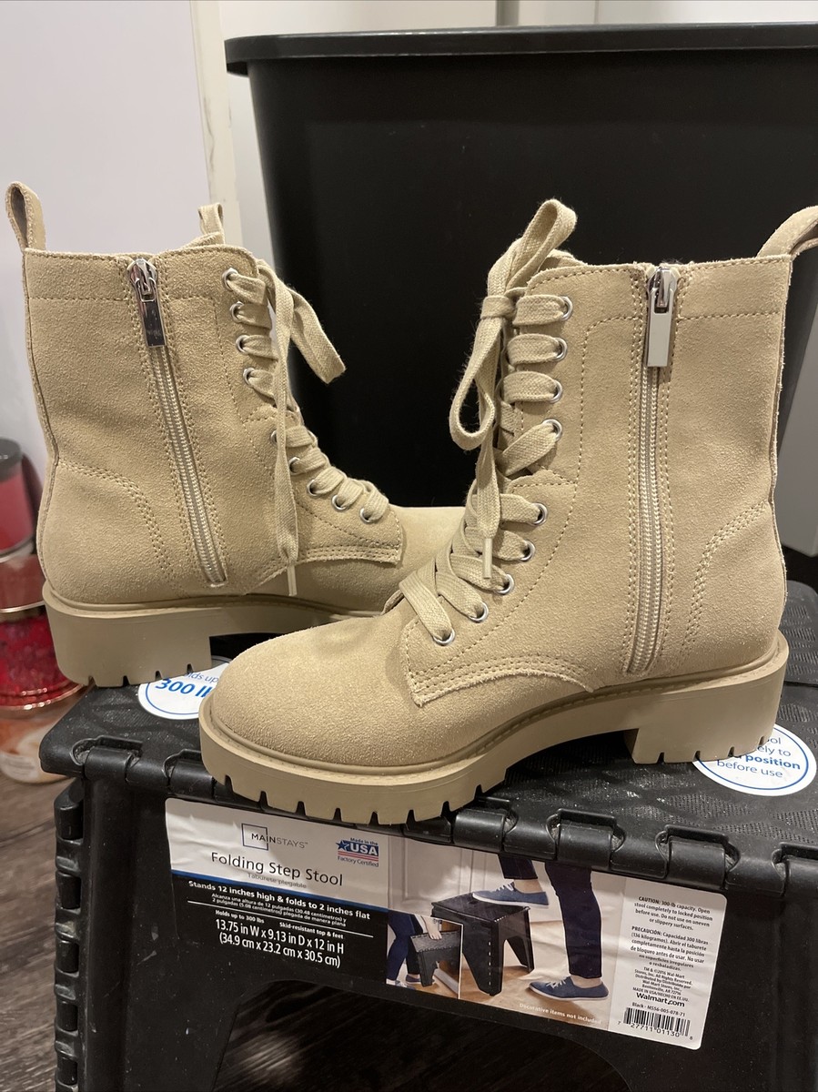 S Steve Madden Checker Lug Sole Combat Boot Taupe Suede Size 5 New