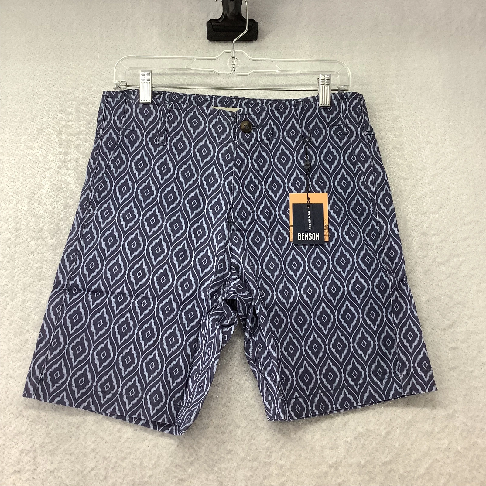 Benson Men's Blue Flat Front Stretch Pockets Knot Printed Chino Shorts Size 30