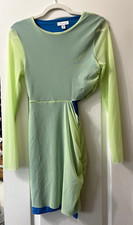 ASOS Topshop Colour Block Mesh Lime & Blue Layered Cutout Mini Dress, S NWOT