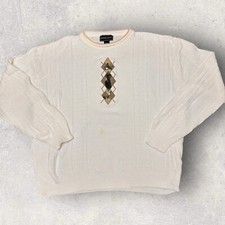 Vintage Fairway Sport Golfer Knit Sweater USA MADE White Large Flaw