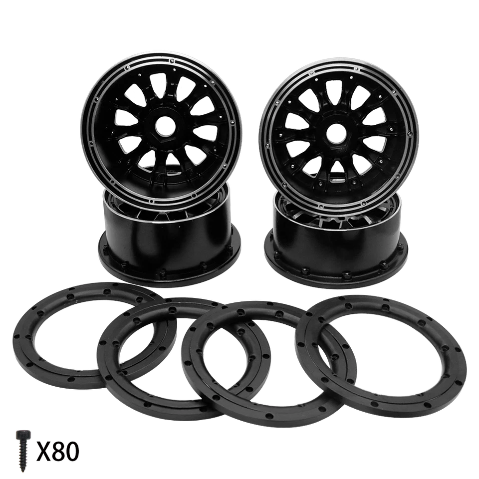 4er Set Schwarz Alufelge Metallfelge Fit 1/5 HPI Rovan King Motor Baja 5T Buggy - Bild 3 von 4