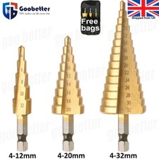 3Pcs 1/4" HSS Steel Step Cone Drill Titanium Bit Set Hole Cutter 4-12/20/32mm