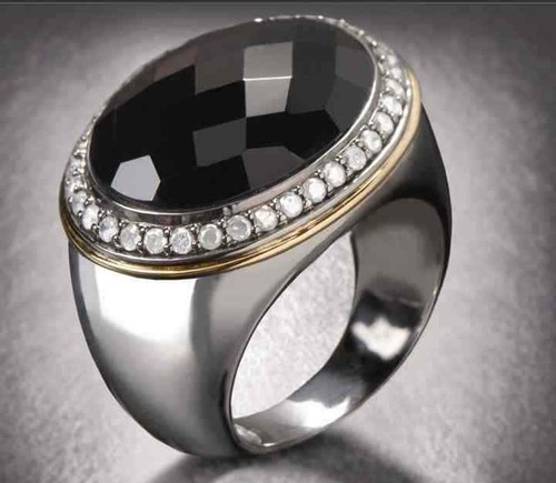 GRAN ANILLO: Plata de ley, Oro 18 quilates, diamantes, OniX - Imagen 2 de 2
