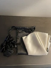 Cult Beauty Satin Cream Pillowcase and Black Hair Scrunchie Set + Travel Bag NEW