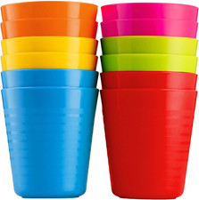 Kids Cups Set of 12 Plastic Toddler Drinking Cups - 8 Ounce Tumblers, Re