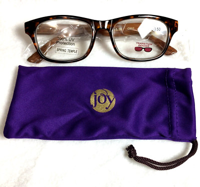 Joy Mangano Faux Tortoise Transition Reader Glasses Spring Temple Lens +3.50 2C