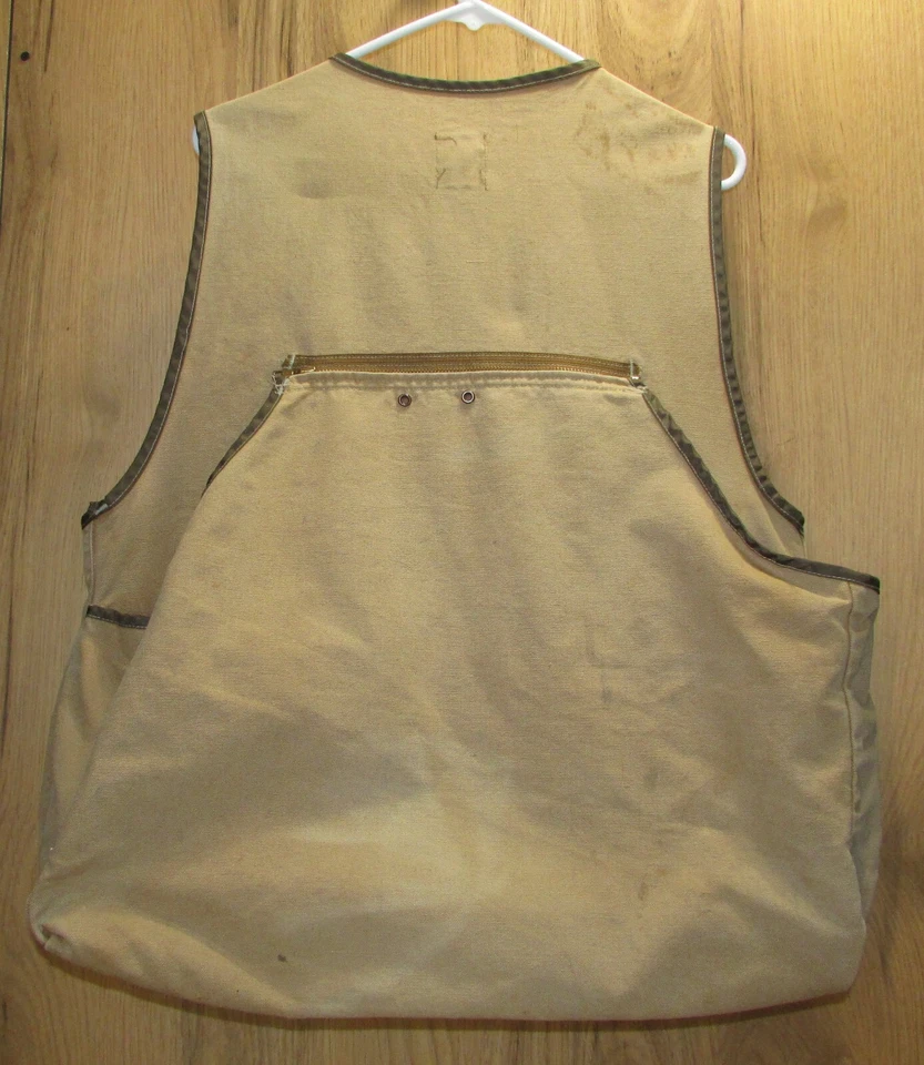 Vintage Carhartt Hunting Vest Duck Bird Game Bag Brown Full Zip No Size Tag - Image 2 of 4