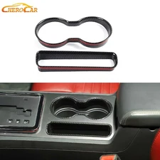 2pc Carbon Center Console Cup Holder Frame Cover Trim For Dodge Challenger 09-14