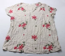 Kindred Women's Plus Short Sleeve Floral Embroidered Top AC2 Beige Size 3X  