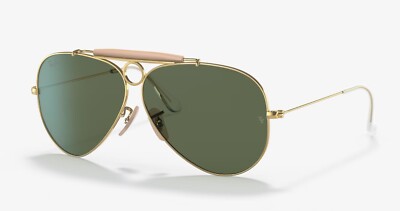 Ray Ban RB3138 Shooter Gold Green G-15 Sunglasses 58mm Aviator Unisex Authentic