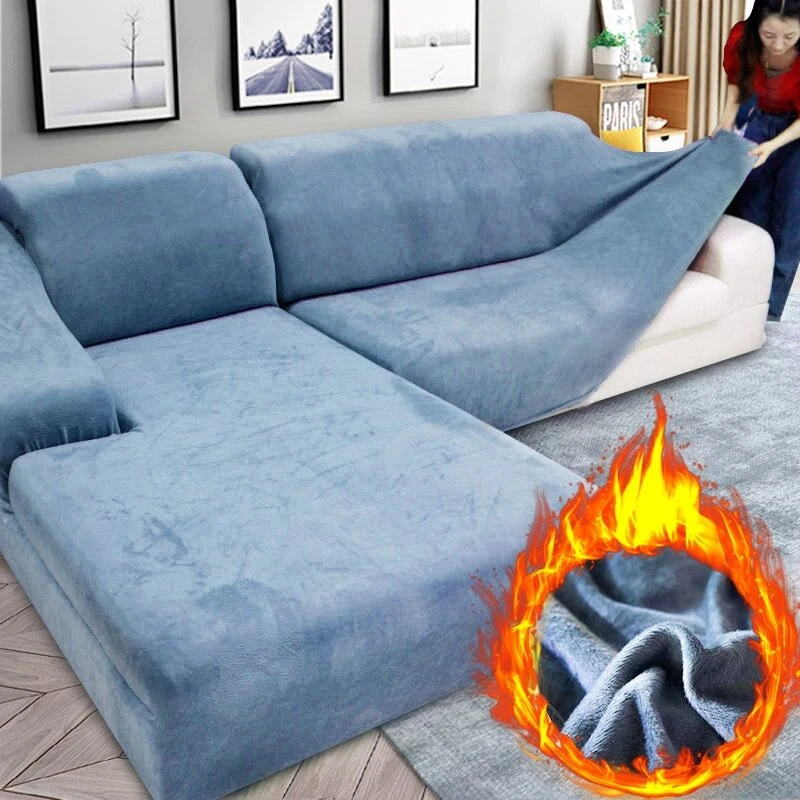 Velvet Plush Sofa Cover Elastic Couch Cover Chaise Longue L Shaped