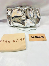 Loeffler Randall Serena Snake Embossed Gathered Leather Clutch-Silver New