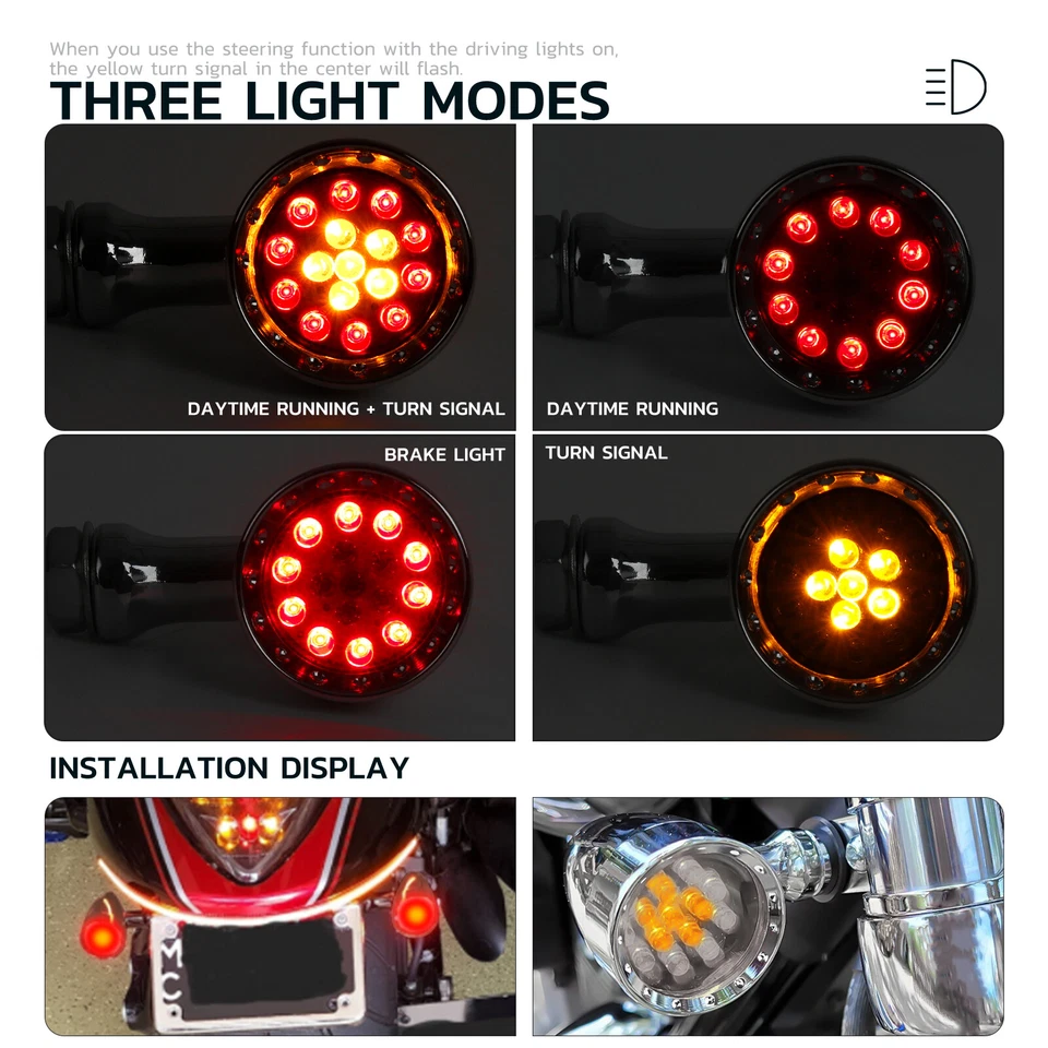 Chrome Motorcycle LED Red Brake Blinker Bullet Turn Signal Tail Light For Harley - Image 4 of 4