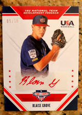 2020 Panini USA Baseball Stars & Stripes Blaise Grove #16U-BG RED Auto 05/10