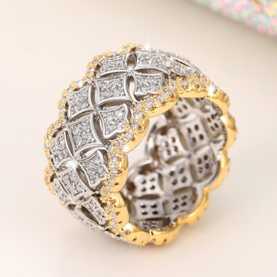 Elegant Two Tone Silver Filled Ring Women Cubic Zirconia Party Jewelry Size 6-10