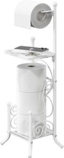Bathroom Toilet Tissue Roll Holder Stand with Shelf White Toilet Paper Holders