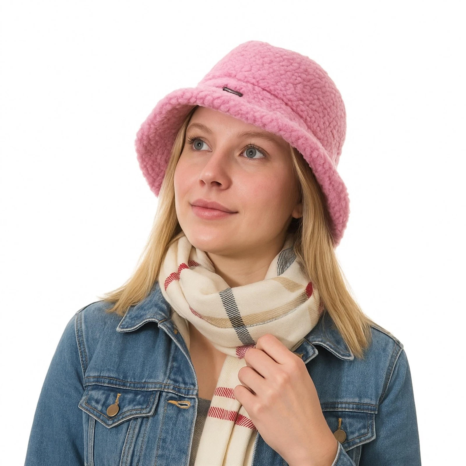 Teddy Bucket Hat Craggi Soft Feel Head Hat Womens Mens Retro Style Plain Pink