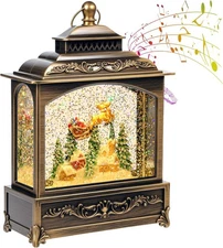Biupky Bronze Christmas Snow Globe Lantern with Santa Sleigh, 8 Holiday Melodies