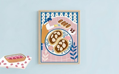 Bananen und Nutella Toast Frühstück Pfannkuchen Kitsch Rosa Wand Home Küche Dekor
