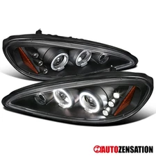Fit 1999-2005 Pontiac Grand AM Black LED Halo Projector Headlights Left+Right