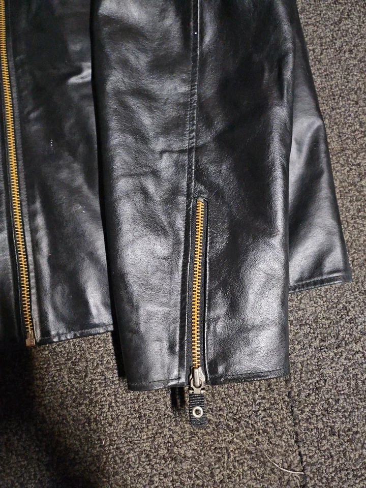 Wilson’s Leather M. Julian Black/White Stripe Leather Moto Harley Jacket XL - Image 3 of 4