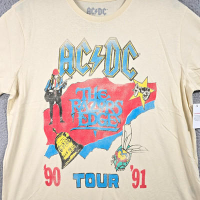 Lucky Brand ACDC Razers Edge Shirt Mens XL Beige METAL CONCERT 90 TOUR 91 NWT