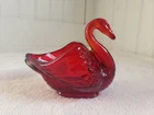 Vintage Fenton Art Ruby Red Swan Trinket Dish