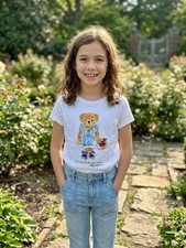 Polo Ralph Lauren Girls White Polo Bear Graphic Tee M 8-10 Short Sleeve